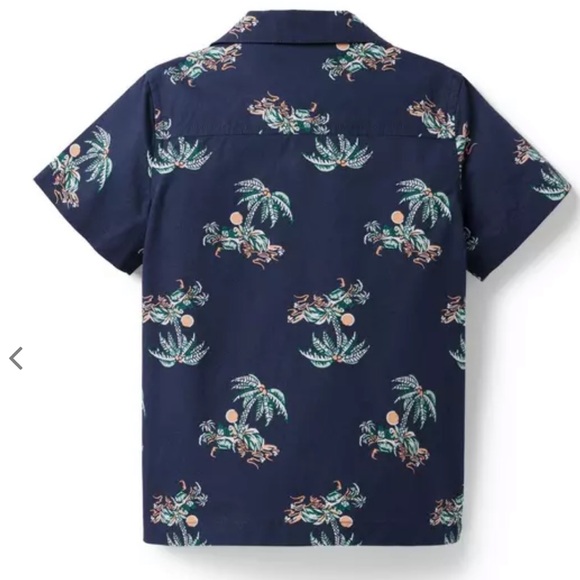 Janie and Jack Island Palm Poplin Canana Button Down Short Sleeve Shirt - Picture 2 of 8